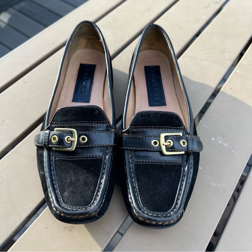 Coach Black Loafers with Gold Buckle